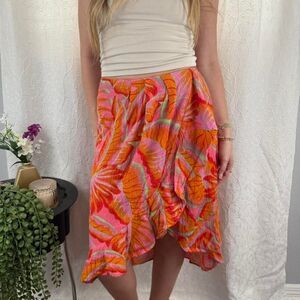 Cynthia Rowley Tropical Hibiscus Pink Ruffle Wrap Skirt S